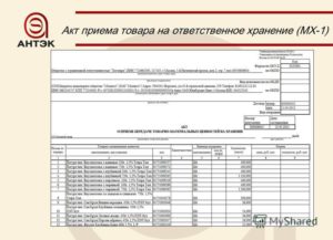 Акт МХ-3 приема передачи ответственного хранения товара образец бланк