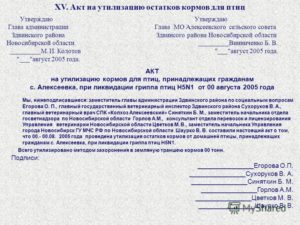 Акт на утилизацию образец бланк
