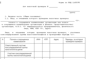 Акт налоговой проверки образец бланк