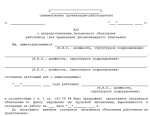 Акт о дисциплинарном взыскании образец бланк