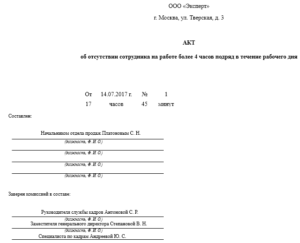 Акт о невыходе на работу образец бланк