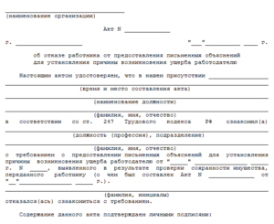 Акт о причинении ущерба имуществу организации образец бланк