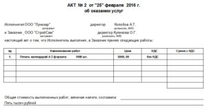 Акт об оказании транспортных услуг по перевозке между физическими лицами