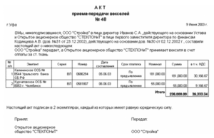 Акт приема-передачи векселей образец бланк
