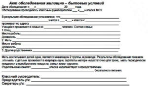 Акт проверки жилищных условий образец бланк