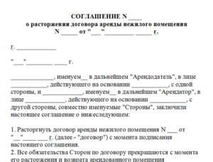 Акт расторжения договора аренды образец бланк
