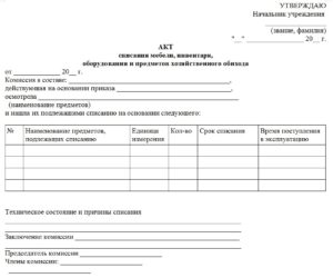Акт списания оборудования образец бланк