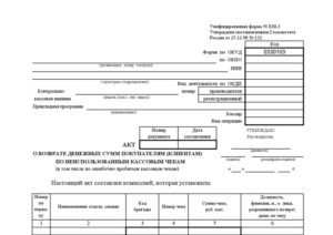 Акт возврата денежных средств образец бланк