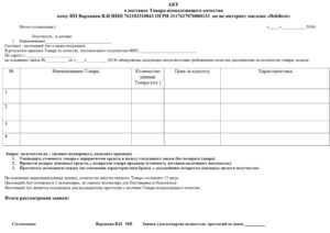 Акт возврата оборудования образец бланк