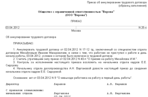 Аннулирование трудового договора
