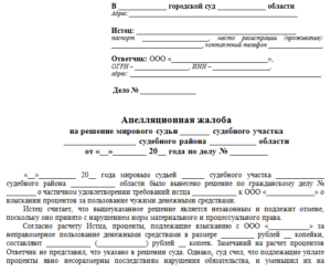 Апелляционная жалоба на определение мирового судьи