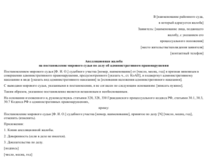 Апелляционная жалоба образец бланк