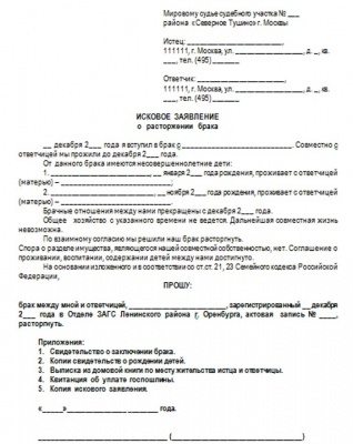 Что в себя включает бланк заявления на развод и где его скачать