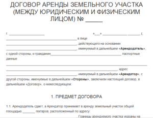 Договор аренды участка образец бланк