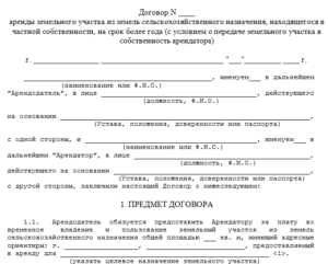 Договор аренды участка образец бланк