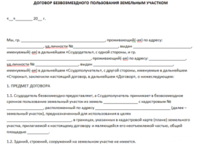 Договор безвозмездного пользования земельным участком образец бланк
