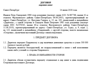 Договор дарения денег на покупку квартиры образец бланк