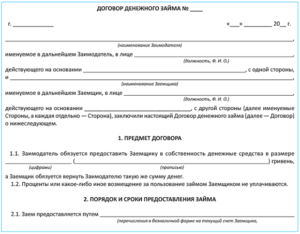 Договор кредита и договор займа образец бланк