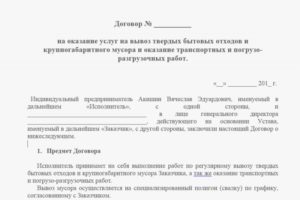Договор на вывоз строительного мусора образец бланк