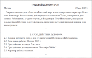 Договор о приёме на работу образец бланк