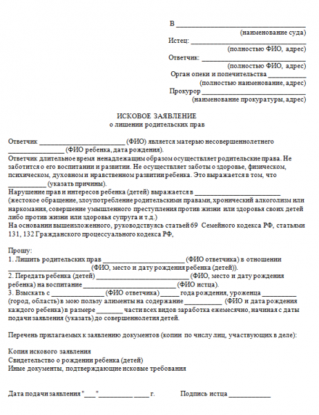 Документы, необходимые для лишения родителей их прав на ребенка