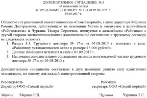 Доп соглашение к трудовому договору образец бланк