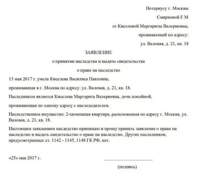 Форма заявления о вступлении в наследство