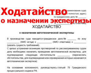 Ходатайство о назначении автотехнической экспертизы образец бланк