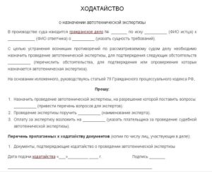 Ходатайство о проведении строительной экспертизы образец бланк