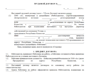 Индивидуальный трудовой договор образец бланк