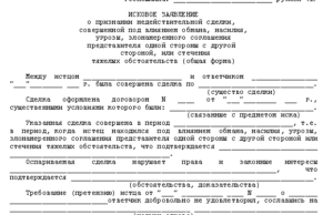 Иск о признании сделки недействительной образец бланк