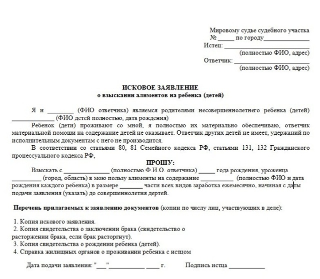 Иск о взыскании алиментов: правила оформления