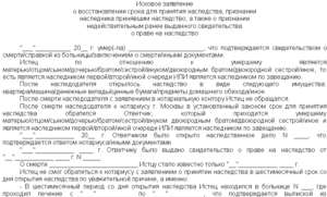 Исковое заявление о принятии наследства образец бланк