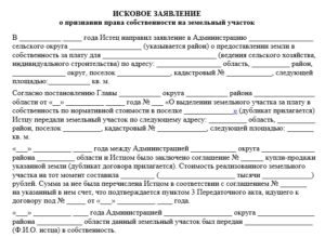 Исковое заявление о признании права собственности образец бланк