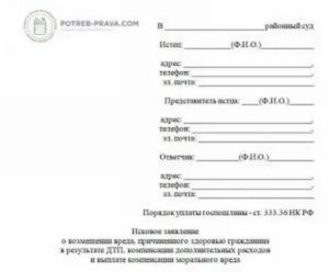 Исковое заявление о возмещении морального ущерба и вреда образец дтп