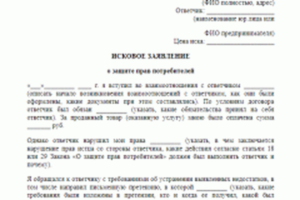 Исковое заявление по защите прав потребителя по несостоявшемуся туру