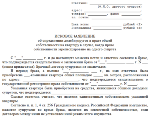 Исковое заявление раздел квартиры в ипотеке без долей