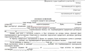 Исковое заявление в суд на раздел кредитов