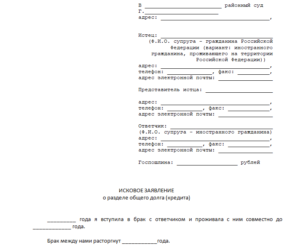 Исковое заявление в суд на раздел кредитов