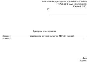 Как написать заявку ан приостановление интернета