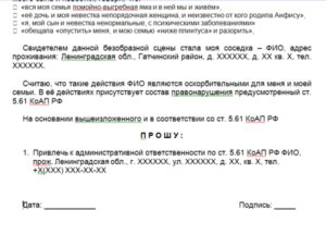 Как написать заявление участковому за оскорбление образец