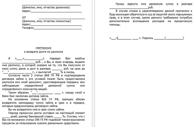 Как составить исковое заявление о взыскании задолженности