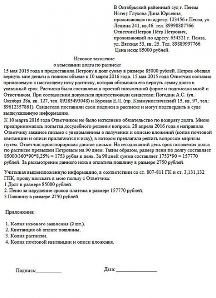 Как составить исковое заявление о взыскании задолженности