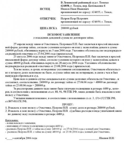 Как составить исковое заявление о взыскании задолженности