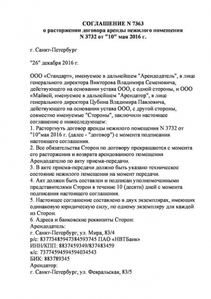 Как составить соглашение о расторжении договора аренды помещения