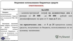 Какое наказание предусмотрено за нецелевое использование бюджетных средств
