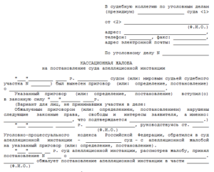 Кассационная жалоба по административному делу образец бланк