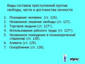 Классификация и виды преступлений против свободы чести достоинства личности