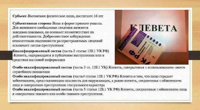Клевета &mdash; ответственность по статье 128.1 ук рф