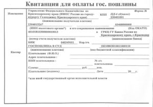 Квитанция на гос пошлину на подачу искового заявления